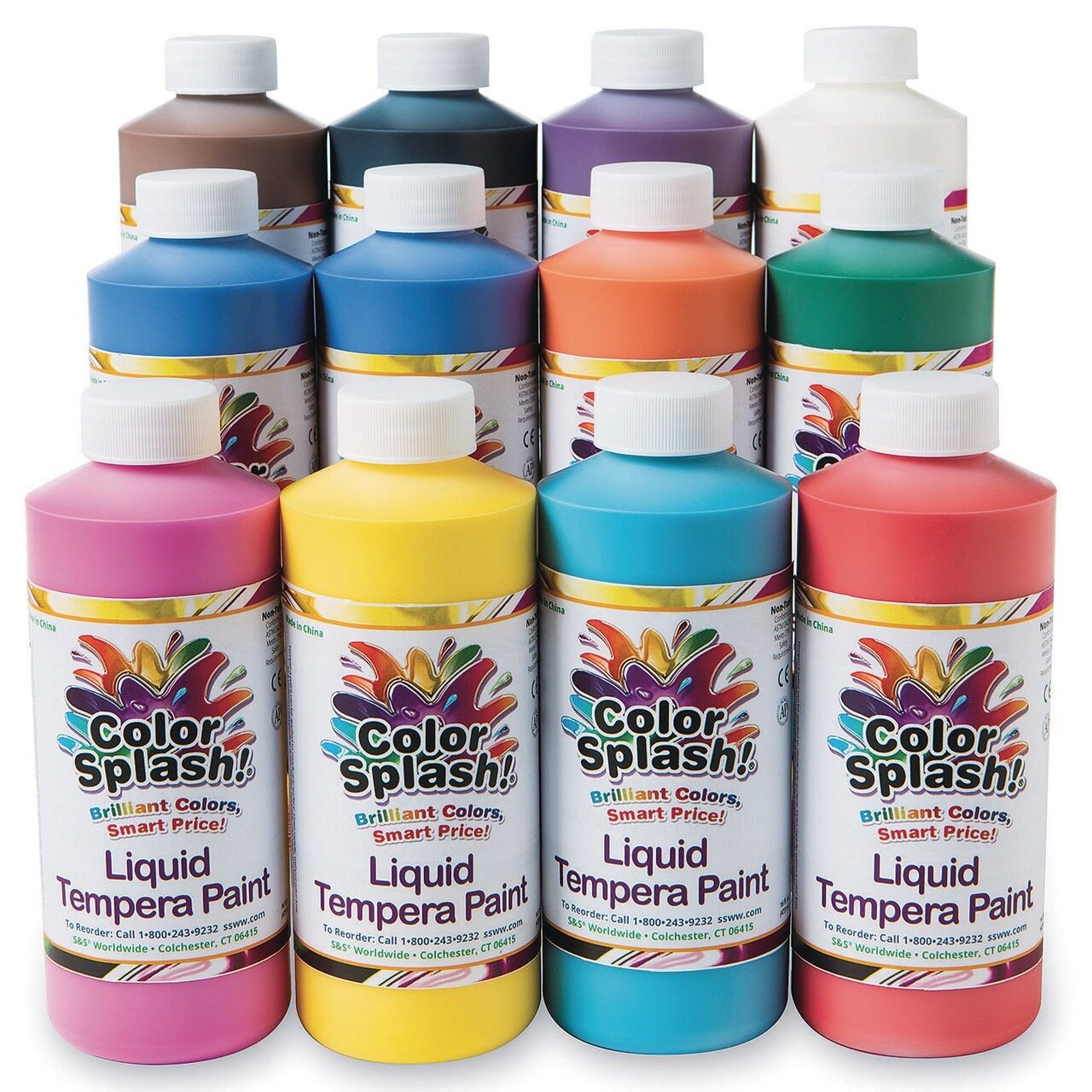S&S Worldwide Color Splash! Liquid Tempera Bulk Paint, Set of 12 in 11  Bright Colors, 16-oz Easy-Pour Squeeze Bottles, For Arts & Crafts, School